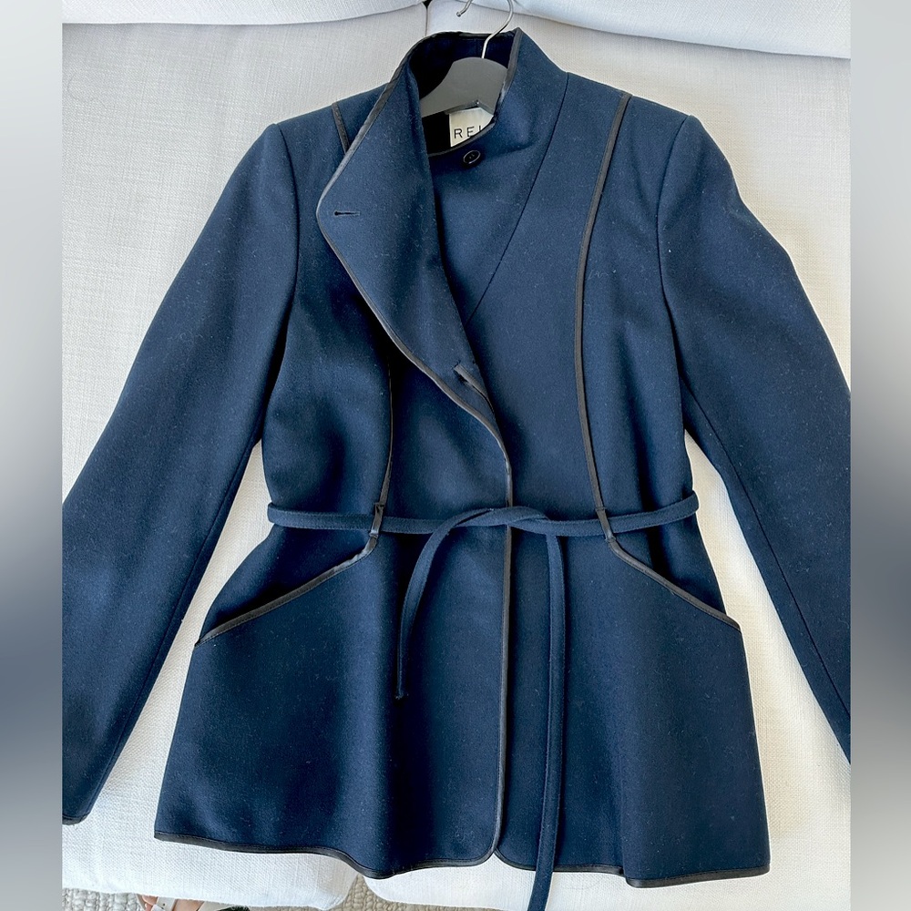 Reiss light cashmere blend jacket - navy with black piping